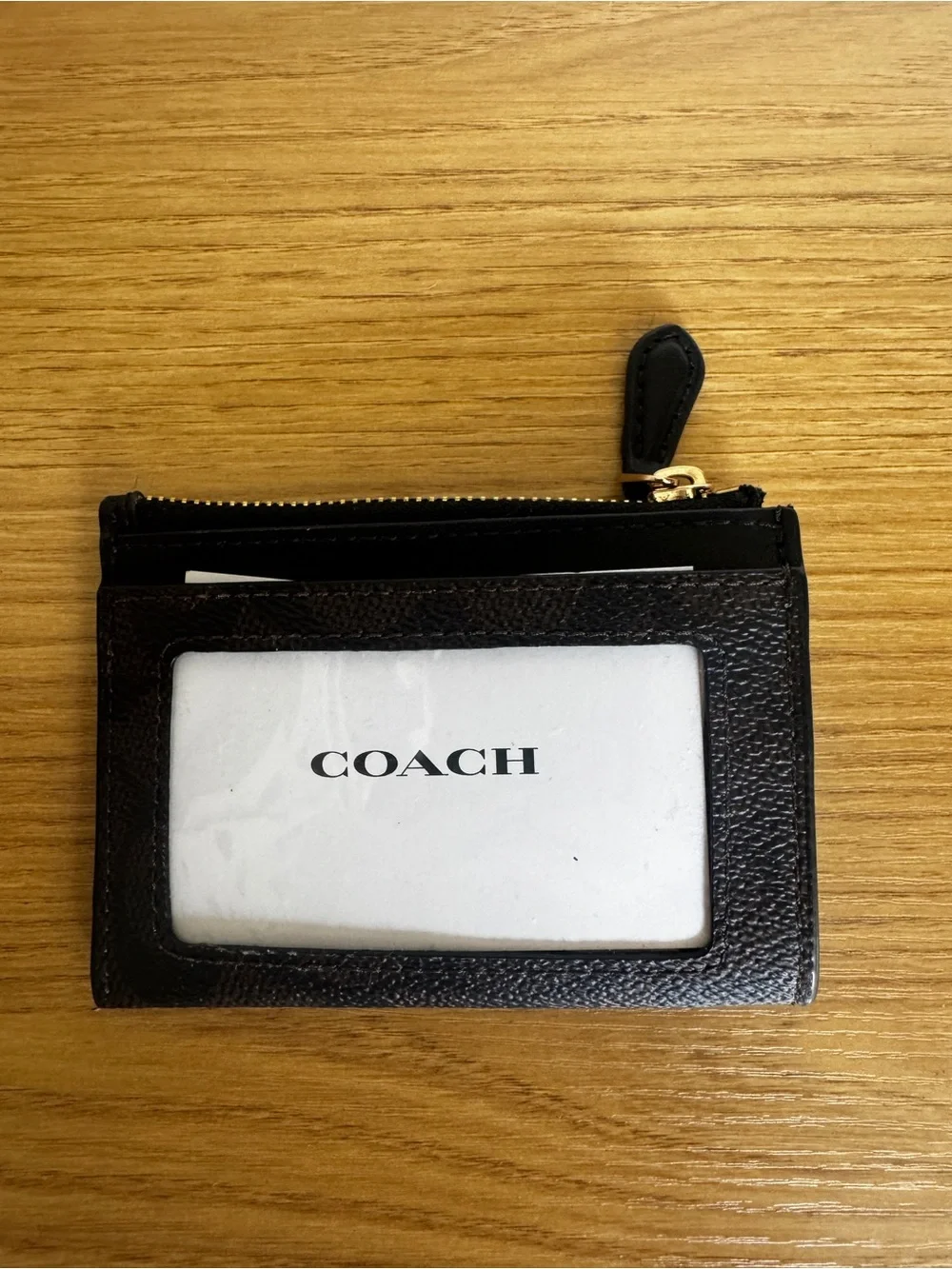 Coach Black Signature Card & Zip Coin Holder with Gold Logo - Picture 2 of 4